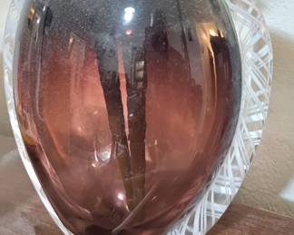 large blown glass vase with unique edging 