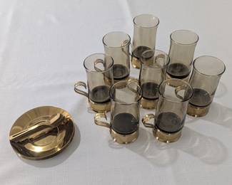 Beucler Irish Coffee set of 8 with brass saucers and spoons