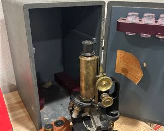Antique Microscope and Carrying  Case