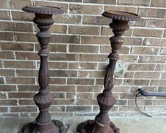 Large Vintage Cast Iron Candlestick Holders