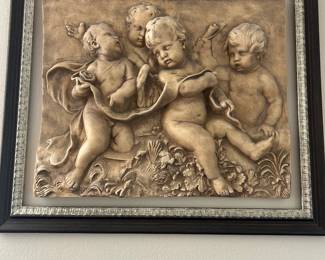 Plaster Cherub Wall Plaque  3' x 3'