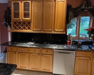 L Shape Kitchen Solid Wood Maple Cabinets with Volga Blue Granite Counter Top & Backsplash $3000