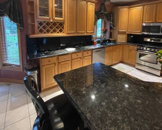 L Shape Kitchen Solid Wood Maple Cabinets with Volga Blue Granite Counter Top & Backsplash $3000