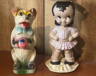 Vintage chalkware/plaster terrier bank ,