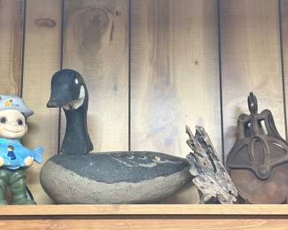 Vintage Canada goose decoy, Vintage cast iron hay trolley pulley