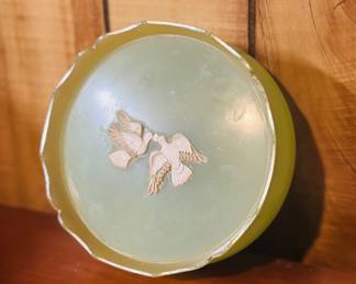 vintage green Wedgwood-style jasperware trinket box or covered powder