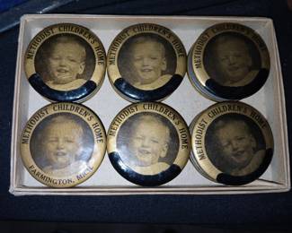 vintage photo pinback buttons from the Methodist Children's Home in Farmington, Michigan