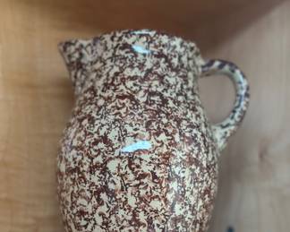 brown spongeware pottery pitcher