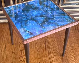 Georges Briard reverse painted glass and walnut table