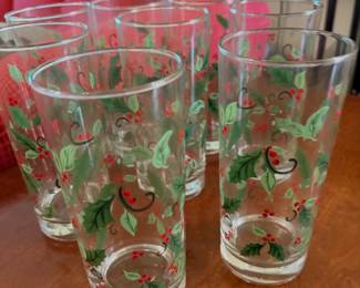 Libbey Christmas Holiday Holly Highball Glasses