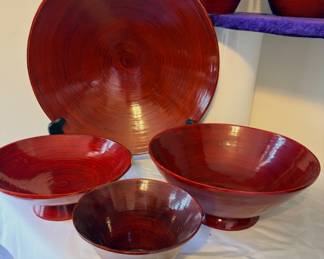 Red lacquer spun bamboo bowls