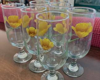 vintage Pfaltzgraff Sunshine yellow poppy footed water goblets