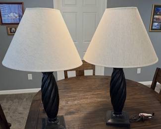 Pair of dark brown spiraled table lamps