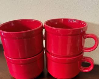 Red Stoneware Soup Cups