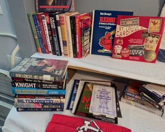 Baseball books and Cardinals Paraphernalia