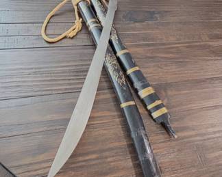 Vintage Thai Dha Daab Sword 31" Southeast Asian Decorative Sword w/ Scabbard