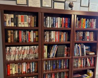 Set of (3) Cherry Bookshelves and lots of books