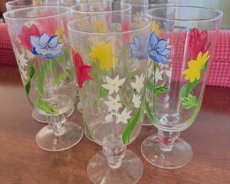 vintage hand-painted floral glass goblets,