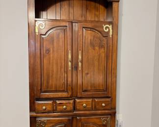 vintage solid pine storage cabinet and entertainment armoire.