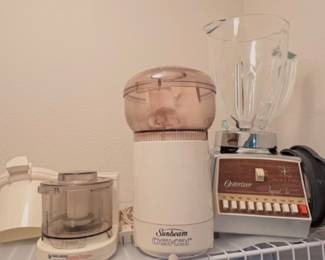 Vintage Osterizer Imperial 10-speed Blender, Sunbeam Food Processor and Coffee Grinder