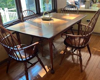 J Brown custom Dining table and 4 sack-back Windsor chairs