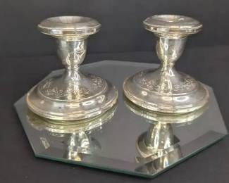 Pair of Weighted Sterling Silver Candlestick with Floral Design