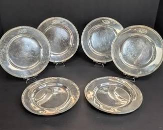 Sterling Silver Monogrammed Dessert Plate Set