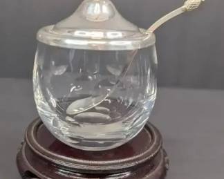 Glass and Sterling Silver Pineapple Adorned Sugar Bowl