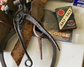 hand tools, tobacco tin