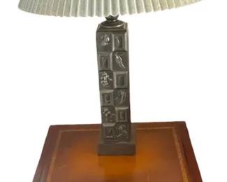 Vintage Wooden Side Table Tuscan Style Metal Table Lamp