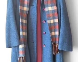 Womens Blue Wool Coat Matching Scarf
