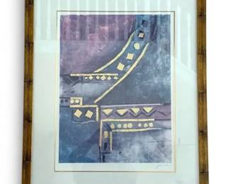 Framed Abstract Art w Metallic Gold 36 x 29.5