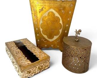 Vintage Vanity Decor Italian Florentine Gilt Wood Trash Bin More