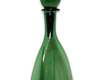 MCM Emerald Green Pinched Glass Decanter Broken Stopper