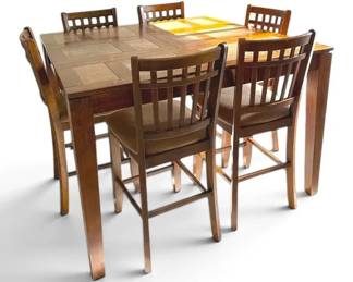 Bar Stool Height Dining Table w Tile Inlays 6 Chairs