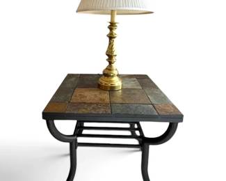 Metal End Table w Tile Top Lamp