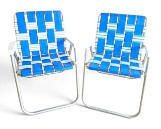 Vintage Blue White Folding Aluminum Lawn Chairs