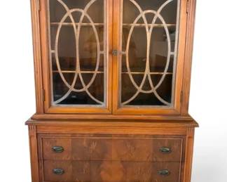 Antique Georgian Style Wooden China Cabinet w Two Drawers