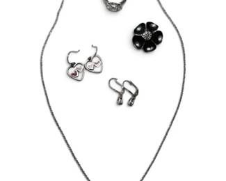 Sterling Necklace, Earrings, Ring 13.66g