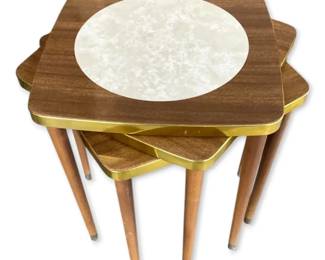 MCM Nesting Tables with Faux Marble Formica Inlay Set of Three