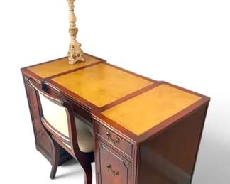 Vintage Wooden Desk w Chair Lamp