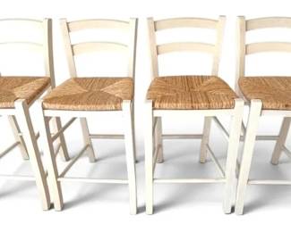 Four Wooden Barstools w Rush Seating