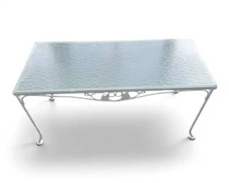 White Metal Coffee Table w Textured Glass Top