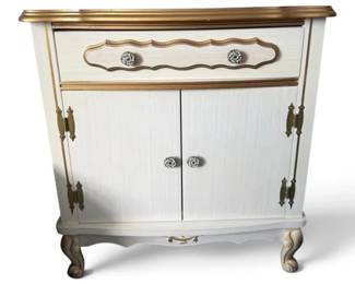 French Provincial White Gold Nightstand Cabinet