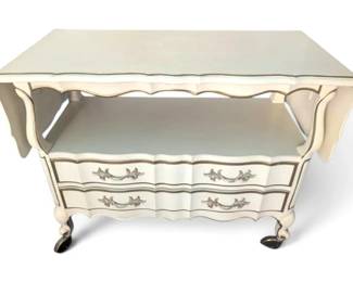 Thomasville French Provincial White Gold Buffet Bar Cart