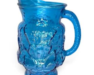 Anchor Hocking Blue Rain Flower Glass Pitcher