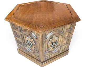 Hexagon Wooden Side Table w Door
