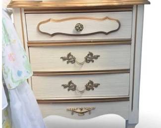 French Provincial Nightstand w Gold Trim