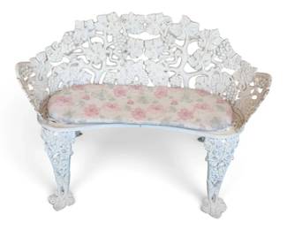 White VictorianStyle Grapevine Cast Iron Garden Bench