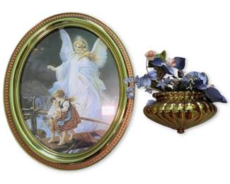 Vintage Home Interiors Angel Framed Print Plastic Flower Wall Decor